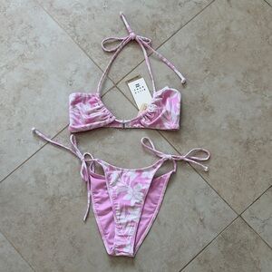 Billabong Pink and White Bikini Set